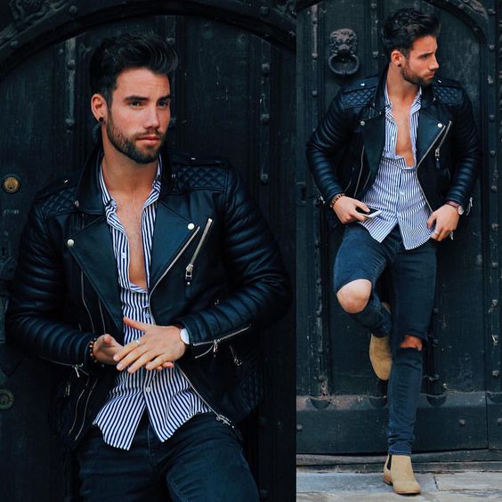 Jaqueta de couro com online camisa social